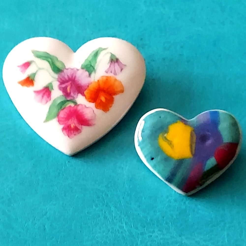 Set of Two Porcelain Heart Shaped Pins